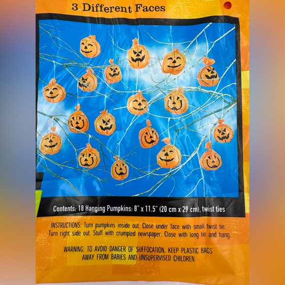 Vintage 1995 Sun Hill Set Of 18 Hanging Pumpkins Halloween Lawn Decor Bags NEW - Picture 2 of 4